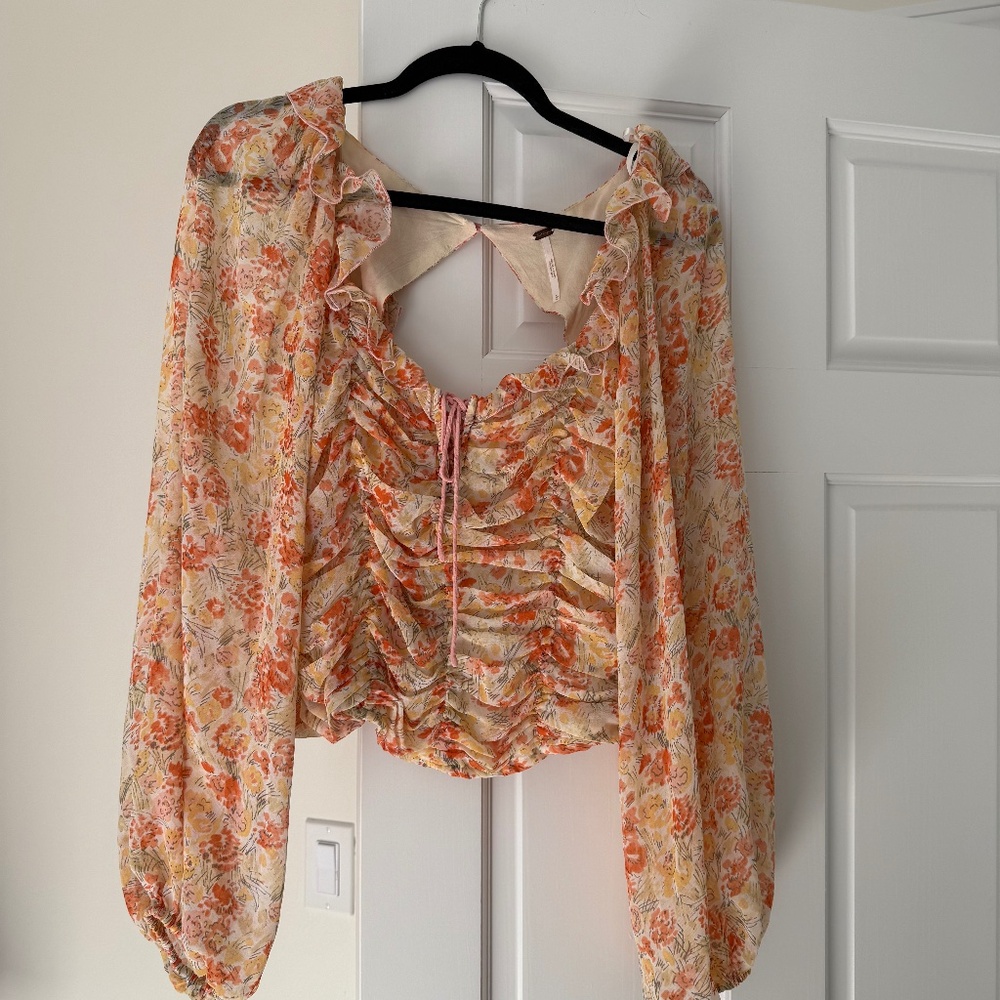 Free People Ruched Balloon Puff Long Sleeve Top